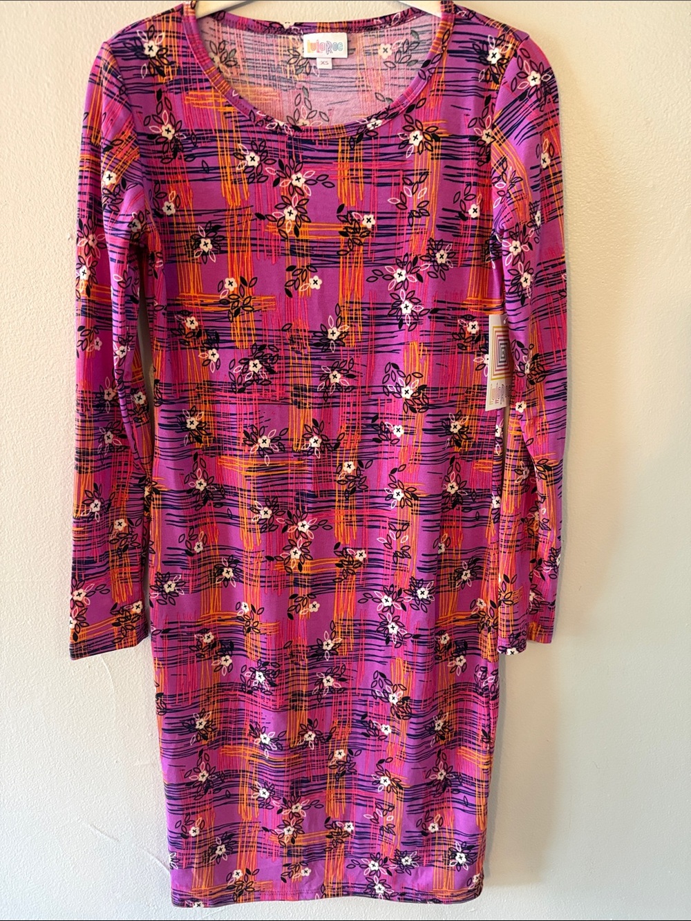 LuLaRoe Pink and Orange Floral Plaid Midi Dress